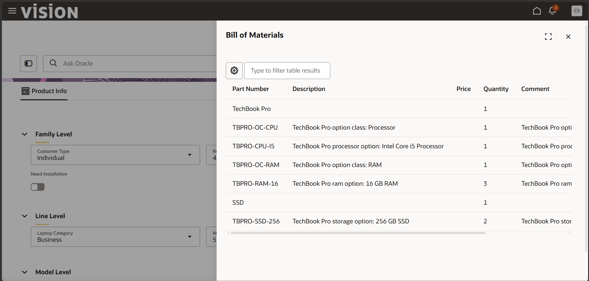 Oracle CPQ BOM Mapping: Child Part Prices Not Displaying in the Bill of ...